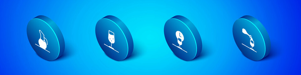 Set Isometric Decanter for wine, Wine time, tasting, degustation and glass icon. Vector