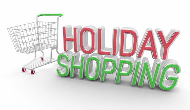 Holiday Shopping Cart Buy Products Sale Gift Giving Sharing 3d Illustration