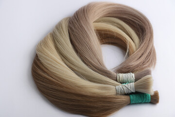 Different types of hair sections on the white background. © Bidzilya