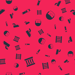 Set Prison window, Police electric shocker, Security camera and helmet on seamless pattern. Vector