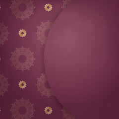 Burgundy flyer with Indian gold pattern is ready for print.