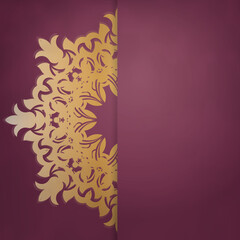Burgundy postcard with luxurious gold pattern for your brand.