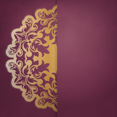Burgundy postcard with luxurious gold pattern for your brand.