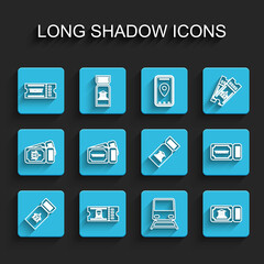 Set line Airline ticket, Train, Ticket, Museum, and icon. Vector