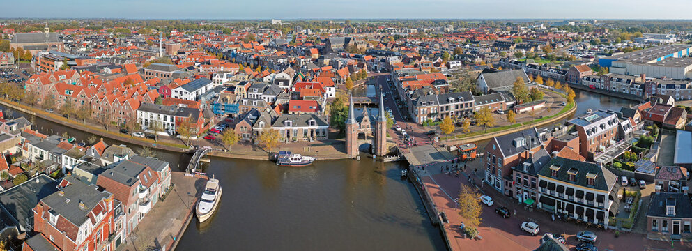 Aerial panorama from the historical city Sneek in Friesland the Netherlands © Nataraj