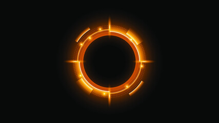 Sun Solar Eclipse Orange Fire Dark Background Vector Moon Design Style Space Science Glow Light