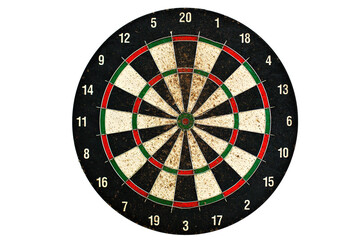 Target for darts was used in isolation on white background. Front view. Empty target for game.
