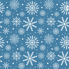 Winter snowflakes seamless pattern. Christmas vector background. Easy to edit template for wrapping paper, fabric, wallpaper, etc