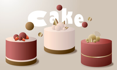 Vector set of cakes in a minimalistic flat style. Drawing sweets for menus, cafes or banners. Birthday cake