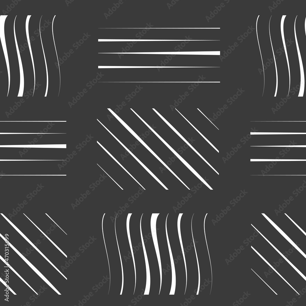 Poster Seamless pattern Vector Abstract color white wave and line  black background design element