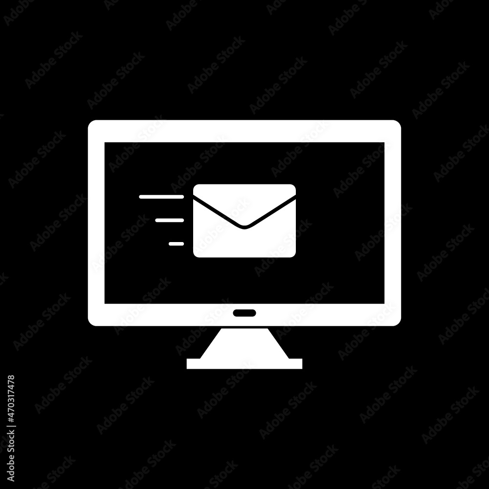 Poster message on monitor icon isolated on dark background