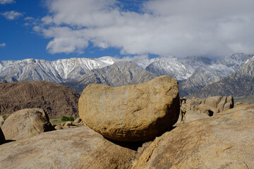 The large Granite Outcrops, rocks and spires in a stone desert surrounded by the Sierra Mountains of Eastern California