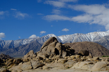 The large Granite Outcrops, rocks and spires in a stone desert surrounded by the Sierra Mountains of Eastern California