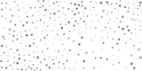 Silver star confetti. Falling stars on a white background. Illustration of flying shining stars. Decorative element.