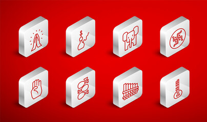 Set line Sitar, Hookah, Elephant, Hindu swastika, Pan flute, Hands praying position, Tandoori chicken and Indian symbol hand icon. Vector