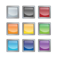 Set of bright blank buttons. Metalic frames for skills or elements of user interface for mobile games