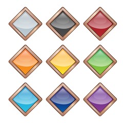 Set of bright blank buttons. Metalic frames for skills or elements of user interface for mobile games