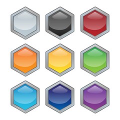 Set of bright blank buttons. Metalic frames for skills or elements of user interface for mobile games