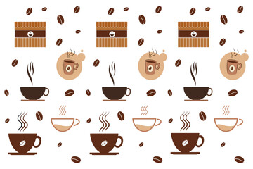 Vector coffee pattern whit flat style. Background template. Vector illustration.