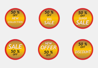 Sale stickers, red. Set of six pieces