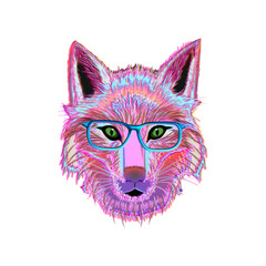 illustration neon fox head 2D