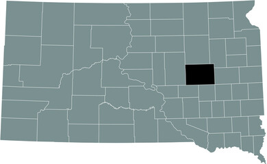 Black highlighted location map of the Beadle County inside gray administrative map of the Federal State of South Dakota, USA