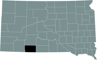 Black highlighted location map of the Bennett County inside gray administrative map of the Federal State of South Dakota, USA