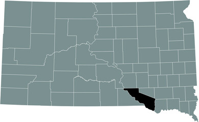Black highlighted location map of the Charles Mix County inside gray administrative map of the Federal State of South Dakota, USA