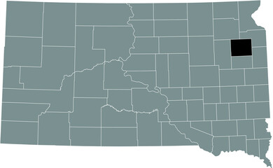 Black highlighted location map of the Codington County inside gray administrative map of the Federal State of South Dakota, USA