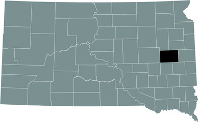 Black highlighted location map of the Kingsbury County inside gray administrative map of the Federal State of South Dakota, USA