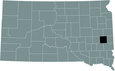 Black highlighted location map of the Lake County inside gray administrative map of the Federal State of South Dakota, USA