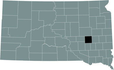 Black highlighted location map of the Sanborn County inside gray administrative map of the Federal State of South Dakota, USA