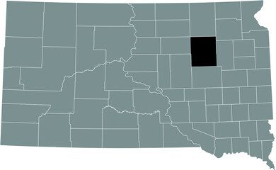 Black highlighted location map of the Spink County inside gray administrative map of the Federal State of South Dakota, USA