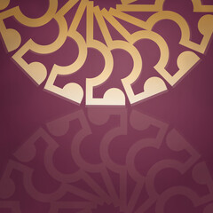 Congratulatory Brochure in burgundy color with abstract gold ornament is ready for printing.