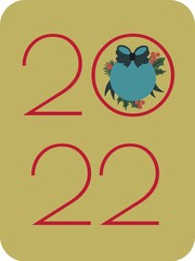 Vintage Christmas card illustration with digits and ball.