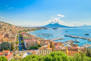  Naples, Italy. August 31, 2021. View of the Gulf of Naples from the Posillipo hill with Mount Vesuvius far in the background. © Alessandro