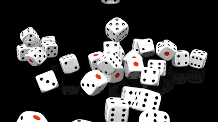 White dices on black background.
3D abstract illustration.