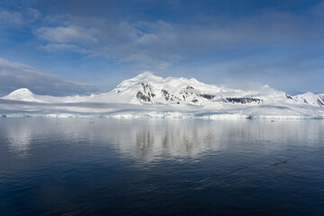 Sunrise on mountains near Damoy Point in Antarctica