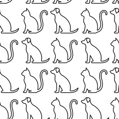 Seamless pattern with silhouette of cats and dogs.