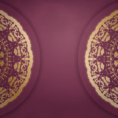 Greeting card in burgundy color with Indian gold pattern for your brand.