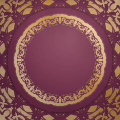 Greeting card in burgundy color with Indian gold pattern for your congratulations.