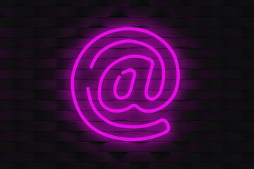 Obraz premium Glowing email sign of violet color on dark wall. Neon effect. Access to the Internet. Advertising mailing. Business correspondence. Global communications. World information. 3d render