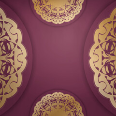 Greeting card in burgundy color with vintage gold ornaments for your design.