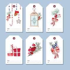 Christmas and New Year greetings. Gift tags design. Beautiful and original packaging. Colorful and festive illustration