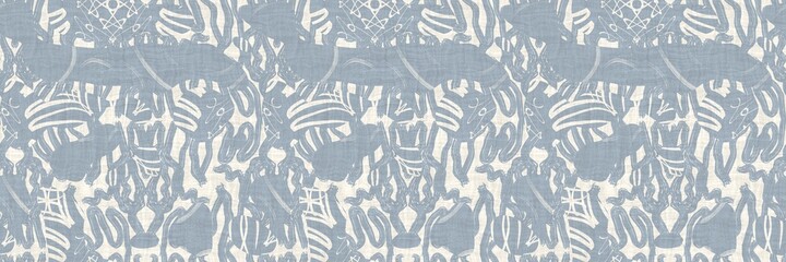 Seamless two tone hand drawn brushed effect pattern border swatch. High quality illustration. Collage of minimal drawings arranged in a seamless pattern with fabric texture overlay. Rough scribble.