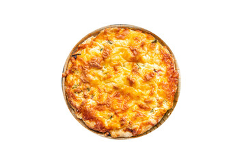 savory pie quiche lauren filling tomato, salmon, vegetables meal snack on the table copy space food background rustic. top view keto or paleo diet veggie vegan or vegetarian food no meat