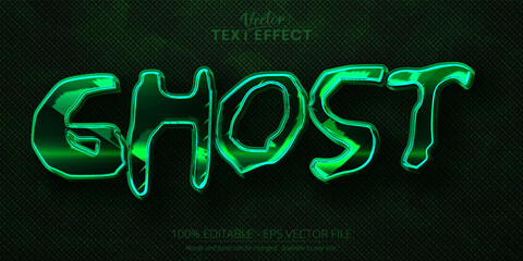 Ghost text effect, editable green color text style on dark dots textured and grunge background