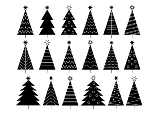 Obraz premium Set of christmas tree line icons .Christmas tree with a stars. Vector black simple icons collection.