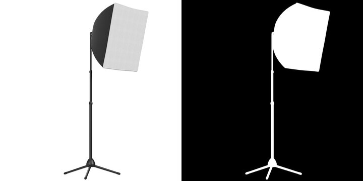 3D rendering illustration of a softbox (soft box) lamp on a tripod