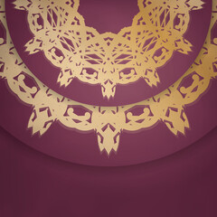 Leaflet in burgundy color with abstract gold ornament prepared for typography.